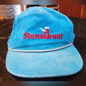 Blue Turquoise Teal Corduroy Steamboat Cap Retro 90s Hat